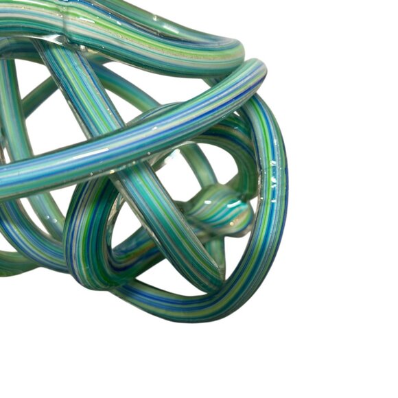 Beautiful Hand Blown Blue Green Turquoise Metallic Glass Endless Knot Sculpture - Picture 4 of 10